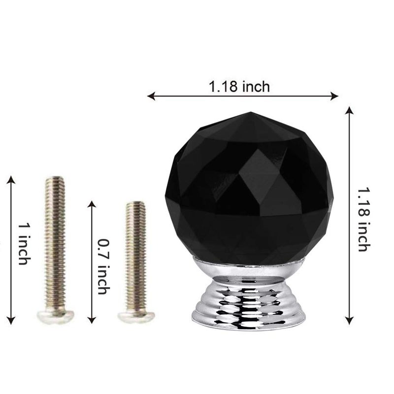 ANJUU 12 Pcs 30mm Round Shape Crystal Glass Cabinet Knobs with Screws Drawer Knob Pull Handle Used for Kitchen, Dresser, Door, Cupboard(Black) - Image 2
